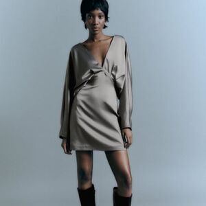 Zara Voluminous Satin Effect Dress Size Medium